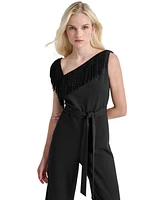 Dkny Women's Asymmetric-Neck Fringe-Trim Jumpsuit