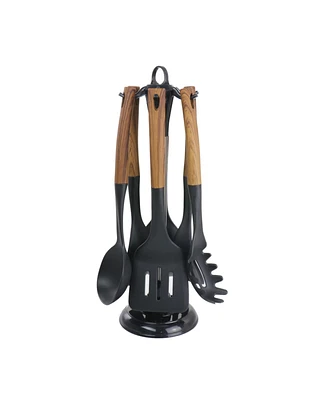 Megachef Black Nylon Cooking Utensils with Wood Design, Set of 7