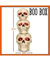 Boo Box Stacked Skulls with Led Eyes and Sound, 27.5" Scary Skeleton Indoor Decor