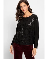 Olsen Women's Long Sleeve Sequin Jersey Top