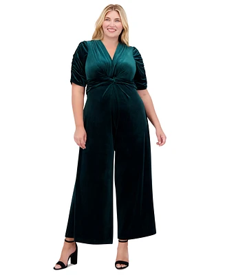 Vince Camuto Plus Cat V-Neck Twist-Detail Velvet Jumpsuit