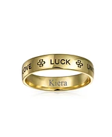 Bling Jewelry Amulet Talisman Heart Infinity Clover Symbol Inspirational Words Love Luck Unity Band Ring Gold Plated .925 Sterling Silver