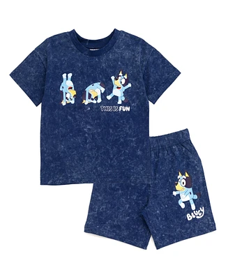 Bluey Boys Bingo Vintage Drop Shoulder T-Shirt and Shorts Outfit Set to