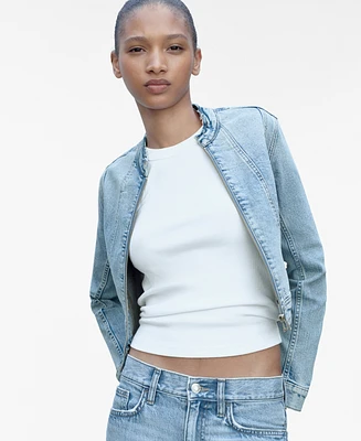 Mango Women's Zipper Denim Jacket