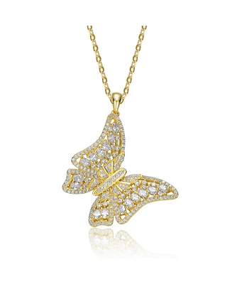 Rachel Glauber 14K Gold Plated Cubic Zirconia Butterfly Pendant Necklace