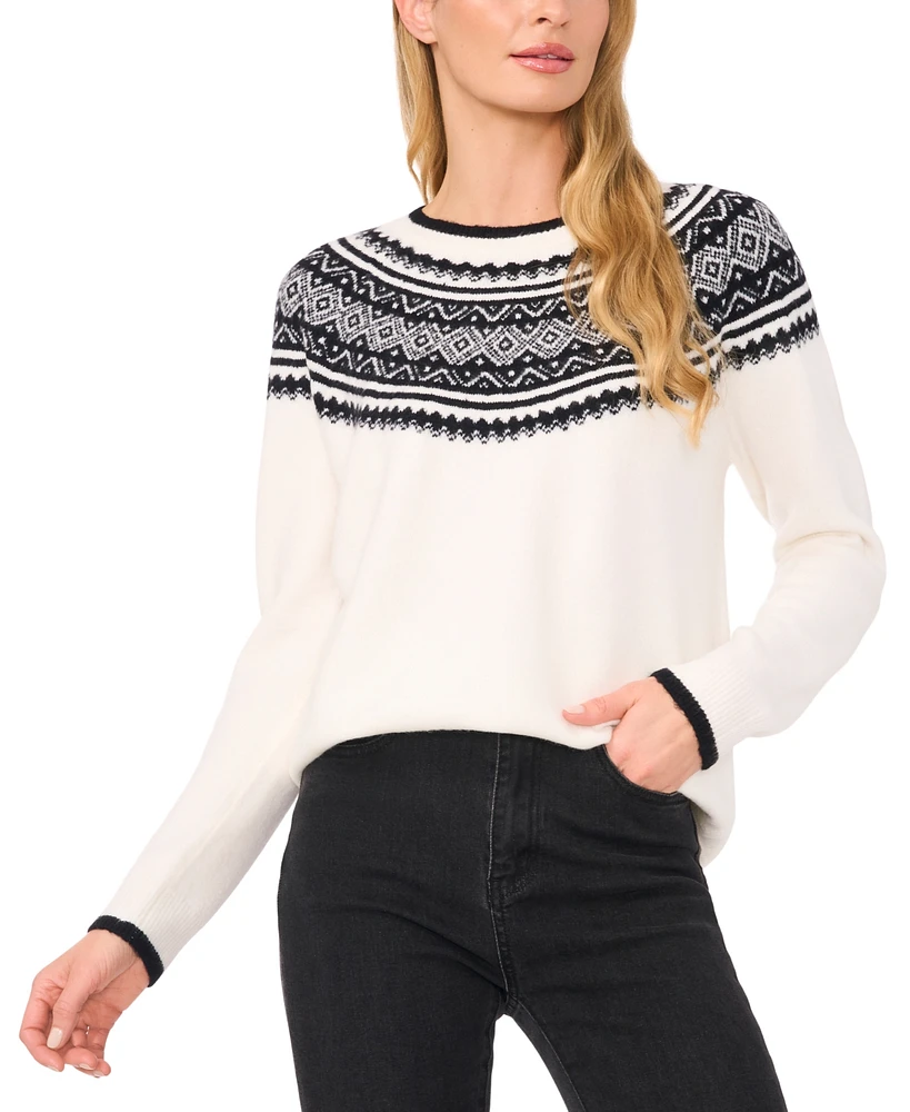 CeCe Women's Fair Isle Crewneck Sweater