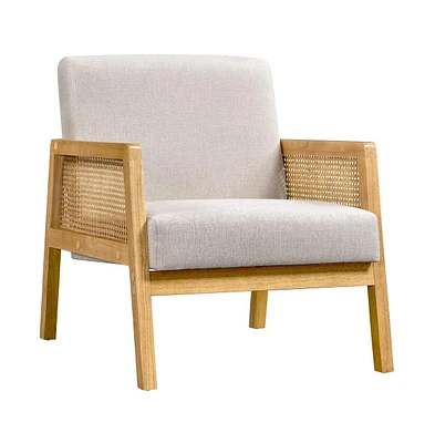 Yaheetech Fabric Upholstered Accent Chair with Rattan Sides