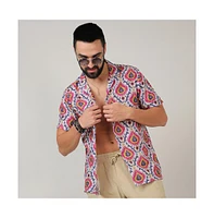 Men's Crimson Red & Ivory White Ethnic Shirt