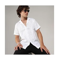 Campus Sutra Men's Chalk White Embroidered Heathered Shirt