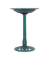 Skonyon Outdoor Garden Green Pedestal Bird Bath Feeder