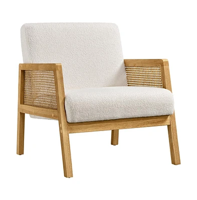 Yaheetech Fabric Upholstered Accent Chair with Rattan Sides