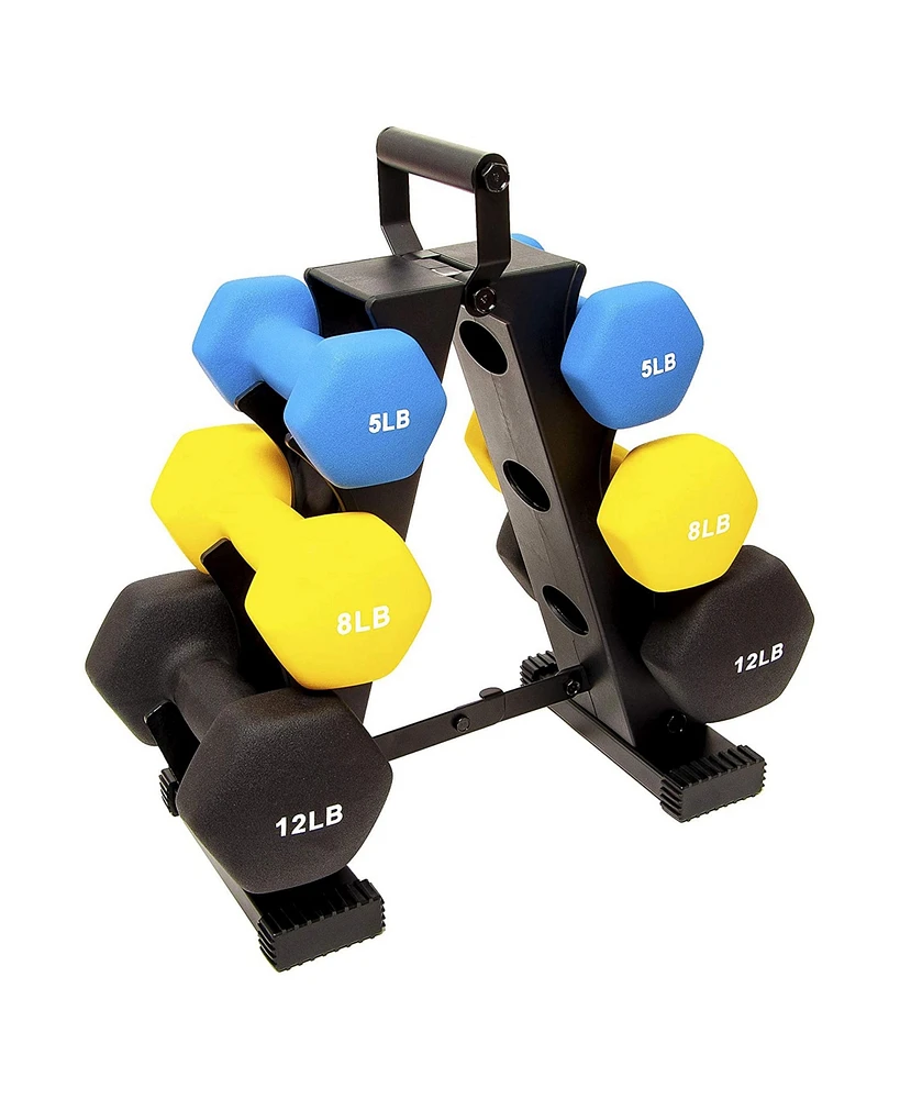 BalanceFrom Fitness 5, 8, and 12 Pound Neoprene Coated Dumbbell Set with Stand