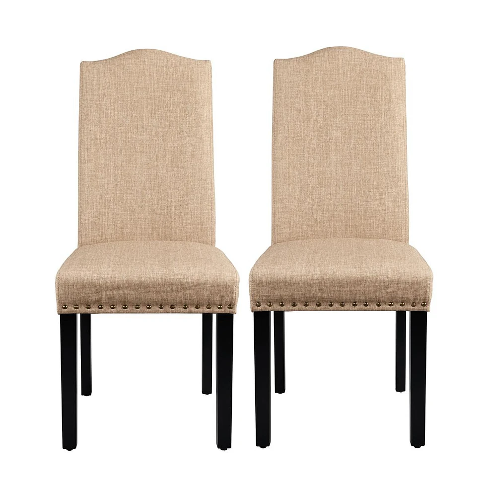 Yaheetech Set of 2 Fabric Upholstered Classic Dining Chair with Tall Back and Solid Wood Legs Khaki