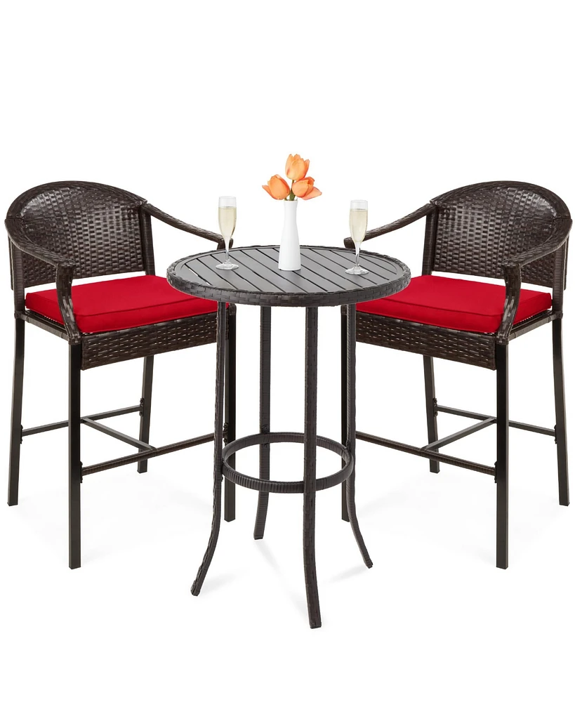 Best Choice Products 3-Piece Outdoor Wicker Bistro Bar Height Set for Patio, Garden w/ Barstools, Steel Frame