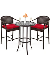 Best Choice Products 3-Piece Outdoor Wicker Bistro Bar Height Set for Patio, Garden w/ Barstools, Steel Frame