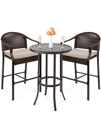 Best Choice Products 3-Piece Outdoor Wicker Bistro Bar Height Set for Patio, Garden w/ Barstools, Steel Frame