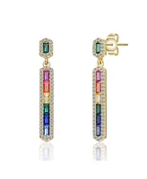 Genevive Sterling Silver 14K Gold Plated Multi-Colored Cubic Zirconia Linear Dangle Earrings - Multi