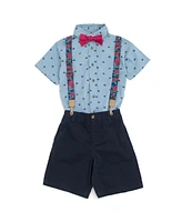 Marvel Baby Boys Spider-Man Button Down Shirt Twill Pants Suspenders and Bow-Tie 4 Piece Outfit Set to