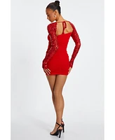 Quiz Women's Mesh Sequin Sleeve Bodycon Dress