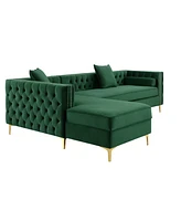 Inspired Home Olivia Velvet Button Tufted Left Facing Chaise Sectional Sofa