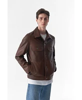 Furniq Uk Men's Genuine Leather Trucker Jacket, Antique Tan