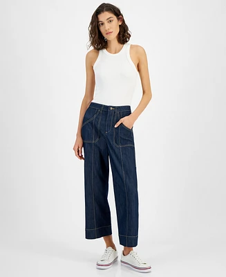 Tommy Hilfiger Women's High-Rise Wide-Leg Crop Jeans