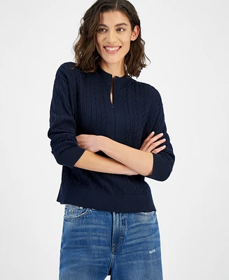 Tommy Hilfiger Women's Cable-Knit Quarter-Zip Sweater