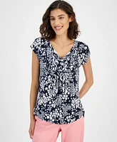 Tommy Hilfiger Women's Printed Split-Neck Short-Sleeve Top