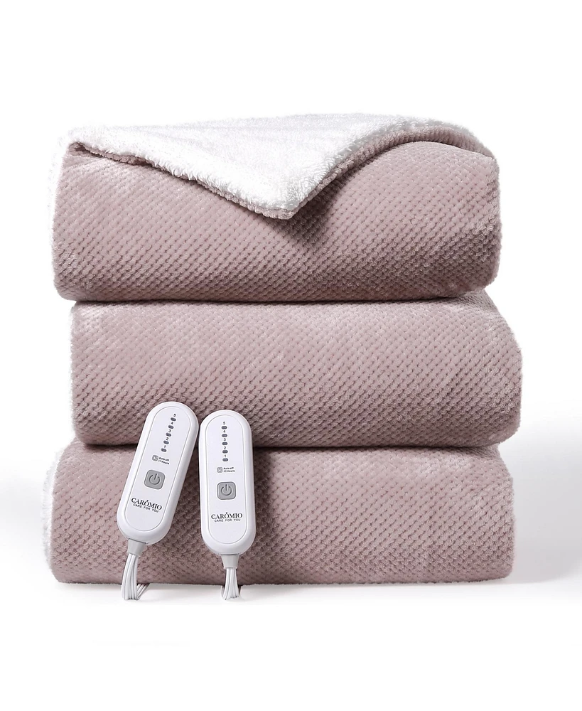 Caromio Queen Size Flannel Sherpa Electric Heated Blanket with Dual Control, 84" x 90"