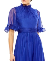 Women's Ruffled High Neck Flutter Sleeve Low Hem Gown