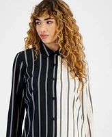 Bar Iii Women's Striped Button-Front Blouse, Created for Macy's