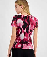 Bar Iii Women's Watercolor-Print Mesh T-Shirt, Exclusively at Macy's