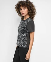 Dkny Women's Crewneck Short-Sleeve Sequin Blouse