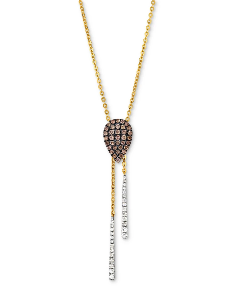 Le Vian Chocolatier Chocolate Diamond & Vanilla Diamond Pear Cluster 18" Lariat Necklace (1/2 ct. t.w.) in 14k Gold