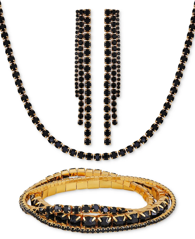 Guess Gold-Tone Crystal Collar Necklace, Triple Bracelet & Linear Drop Earrings Set