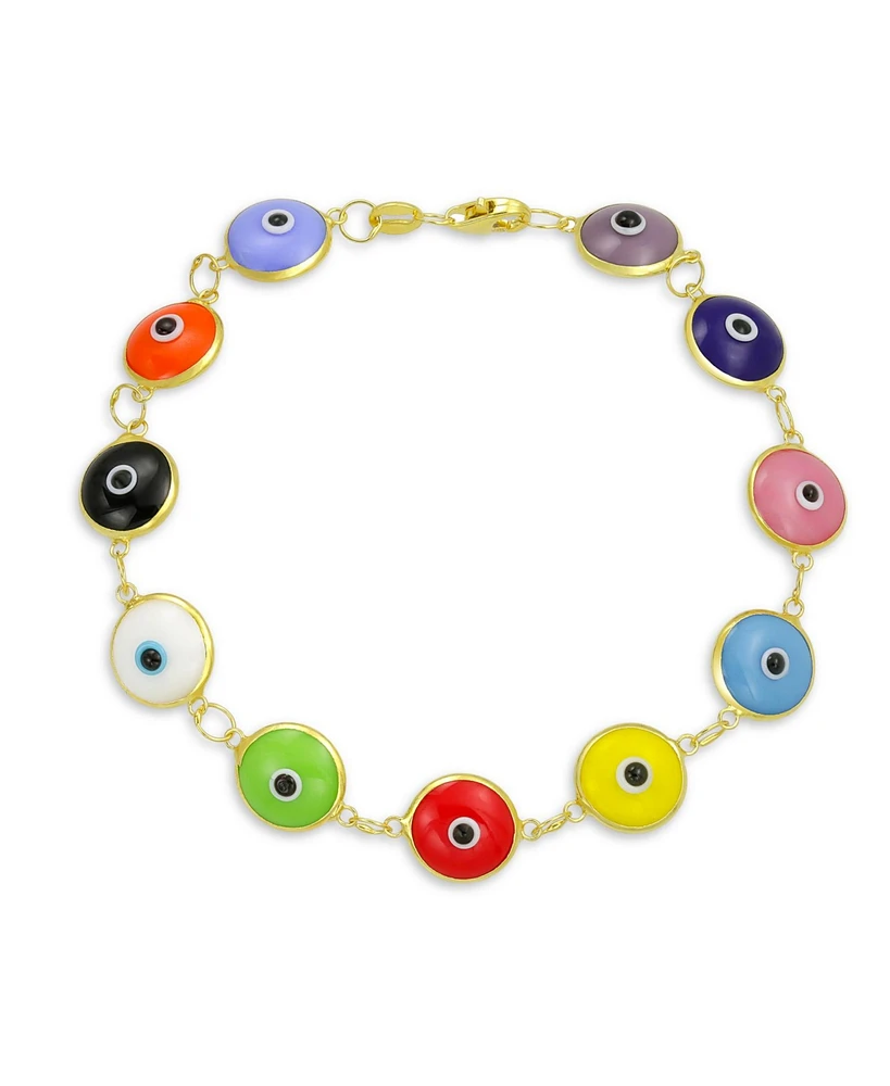 Bling Jewelry Protection Good Luck Amulet Turkish Glass Bead Evil Eye Bracelet Yellow Gold Plated Sterling Silver Multicolor 7 Inch
