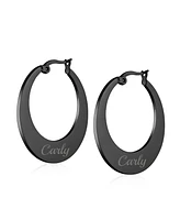 Bling Jewelry Geometric Fashion Big Flat Oval Hoop Earrings For Women Black Ip Or Rose Gold Plated Stainless Steel 1.25 Inch Diameter