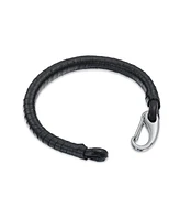 Bling Jewelry Black Stackable Woven Weave Braided Leather Bracelet Woven Bangle Bracelet Stainless Large Hook Latch Lobster Hook