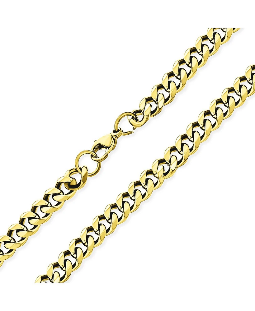 Bling Jewelry Urban Biker Jewelry Solid Curb Link Chain Necklace Gold Tone Stainless Steel 7MM