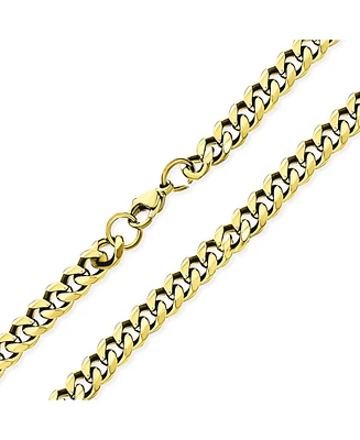 Bling Jewelry Urban Biker Jewelry Solid Curb Link Chain Necklace Gold Tone Stainless Steel 7MM