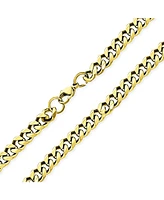 Bling Jewelry Urban Biker Jewelry Solid Curb Link Chain Necklace Gold Tone Stainless Steel 7MM