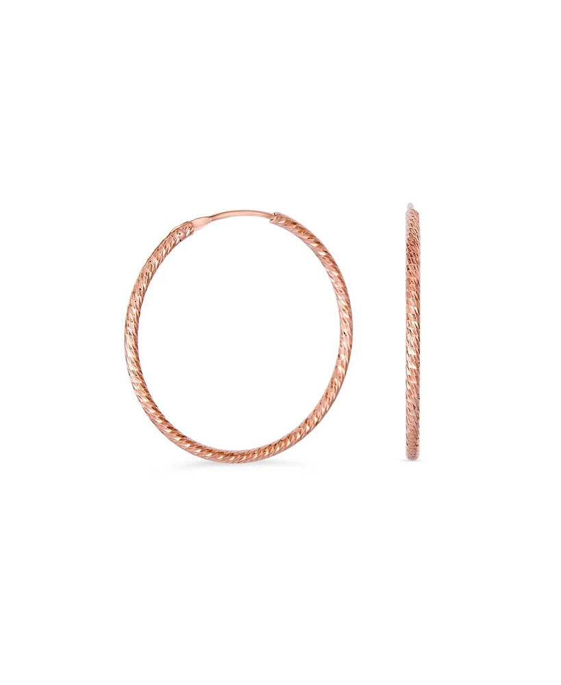 Bling Jewelry Lightweight Round Thin Endless Continuous Twist Hoop Earrings For Women Rose Gold Plated .925 Sterling Silver 1.75 Inches