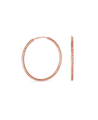 Bling Jewelry Lightweight Round Thin Endless Continuous Twist Hoop Earrings For Women Rose Gold Plated .925 Sterling Silver 1.25 Inches