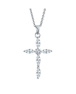 Bling Jewelry Exquisite Delicate Marquise Cubic Zirconia Religious Cross Pendant Necklace For Women 925 Sterling Silver