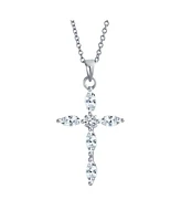 Bling Jewelry Exquisite Delicate Marquise Cubic Zirconia Religious Cross Pendant Necklace For Women 925 Sterling Silver