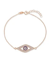 Bling Jewelry Delicate Minimalist Cubic Zirconia Pave Cz Navy Blue Evil Eye Charm Bracelet For Women Rose Gold Plated .925 Sterling Silver 7 8 Inch Adjustable Made In Turkey