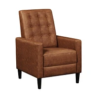 Yaheetech Mid-Century Tufted Upholstered Faux Leather Recliner Sofa with Adjustable Back & Footres Brown