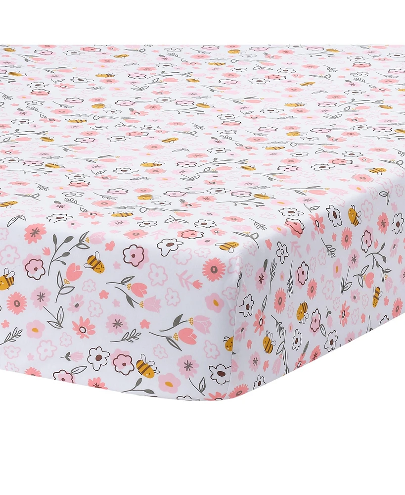 Lambs & Ivy Little Garden 100% Cotton Pink Floral Fitted Crib/Toddler Sheet