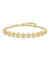 Devata Cubic Zirconia Clover Paperclip Chain Bracelet in 14K Gold, 6.5 in adj to 7.5 in, approx. 5.9 grams