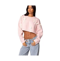 Edikted Women's Chunky Bow Cropped Sweater